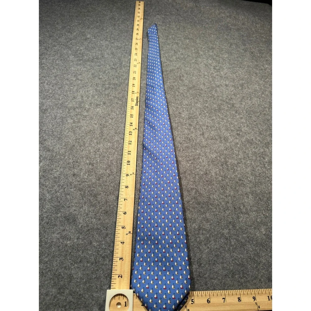 Salvatore Ferragamo Mens Blue Sailboat Silk Necktie Made in Italy Nautical Tie